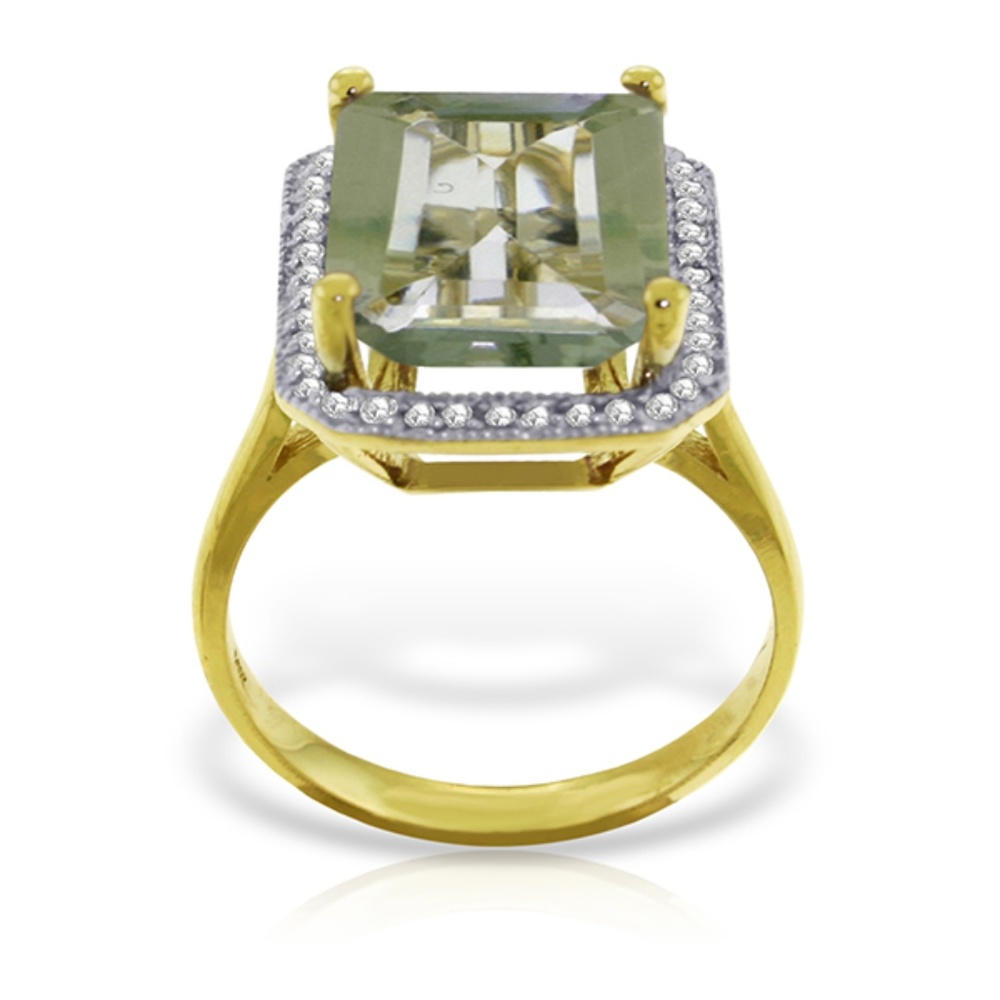 GOLD RING WITH NATURAL DIAMONDS & GREEN AMETHYST - Picture 2 of 6